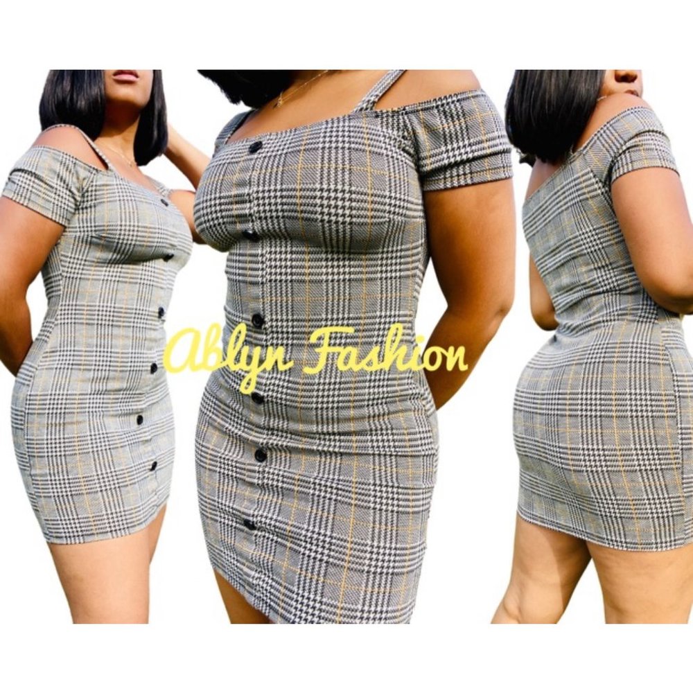 Poppin' Tags Plaid Off The Shoulder Mini Dress